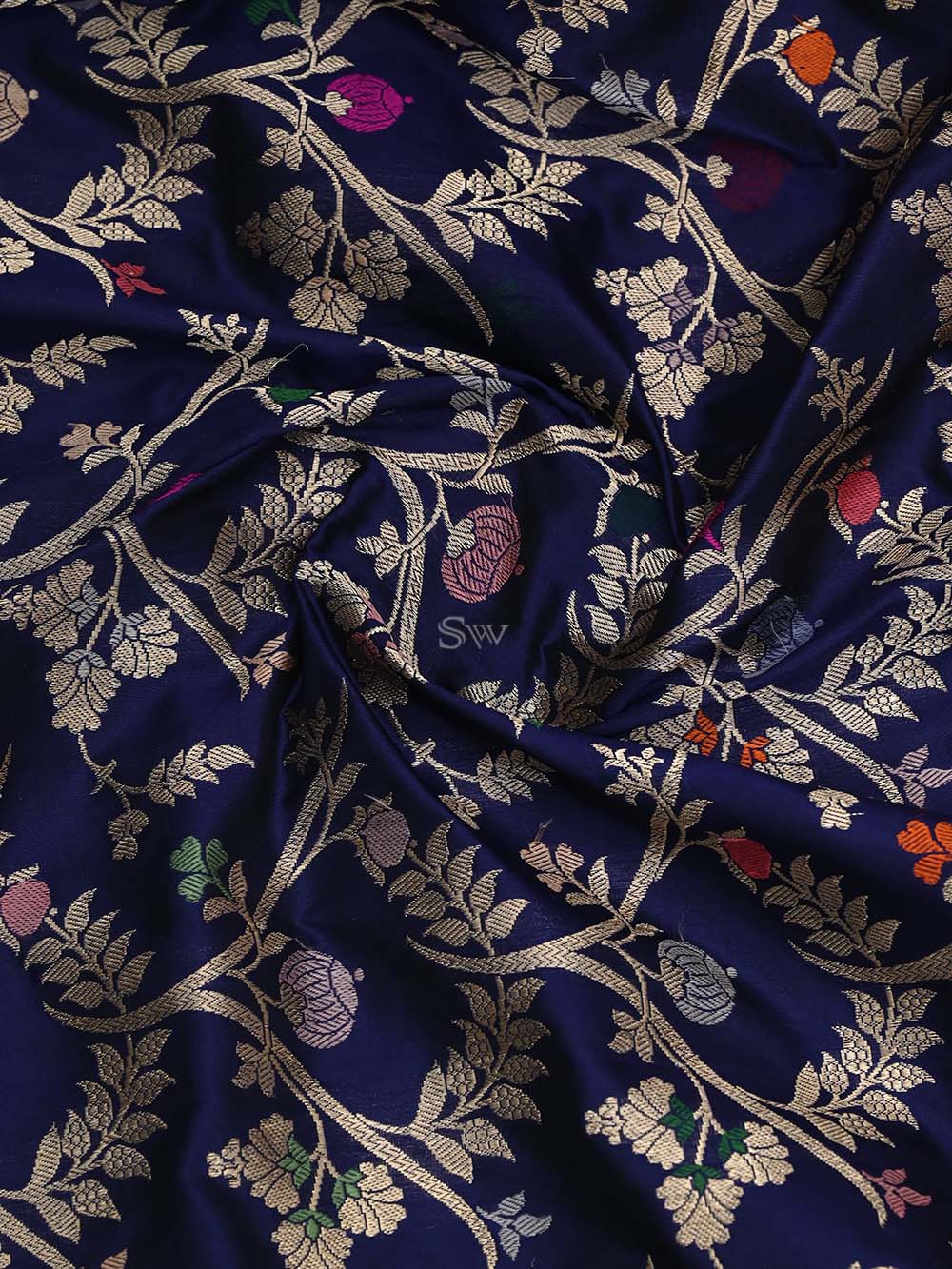 Navy Blue Meenakari Katan Silk Handloom Banarasi Saree - Sacred Weaves