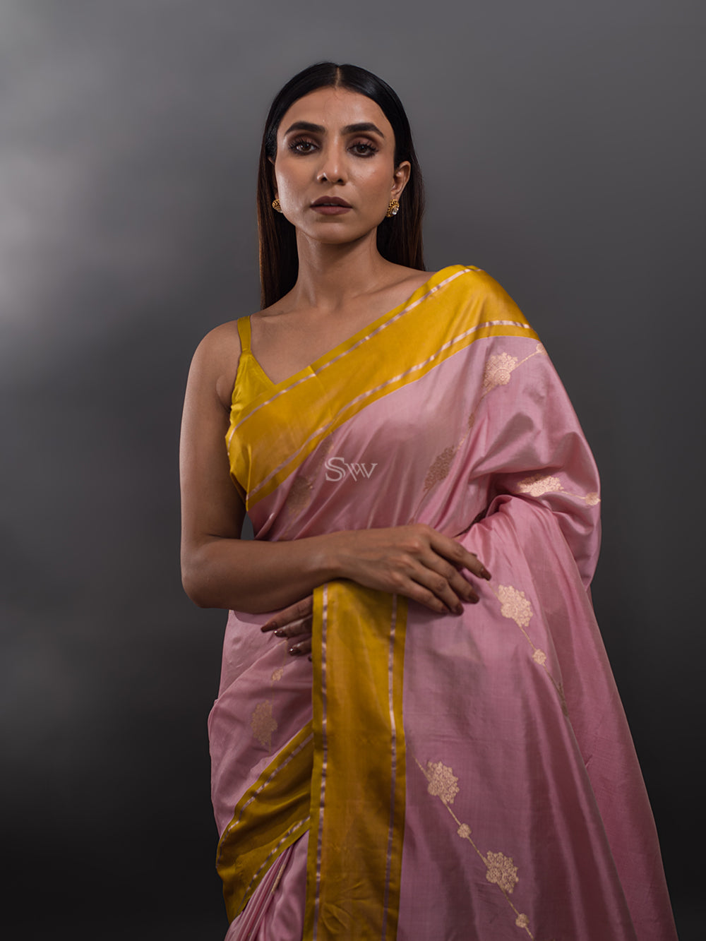 Pink Stripe Katan Silk Handloom Banarasi Saree - Sacred Weaves