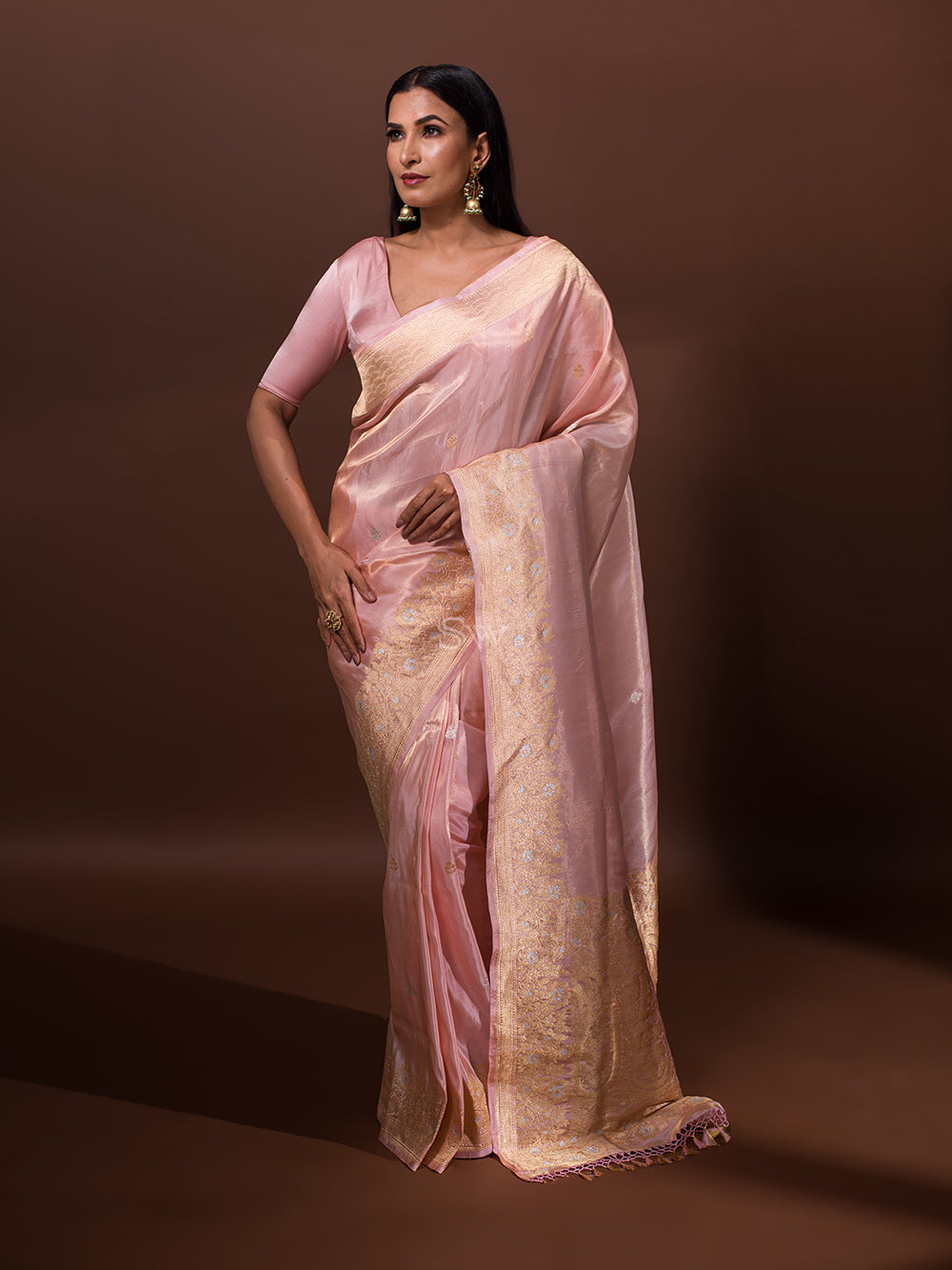 Light Pink Katan Silk Tissue Handloom Banarasi Saree - Sacred Weaves