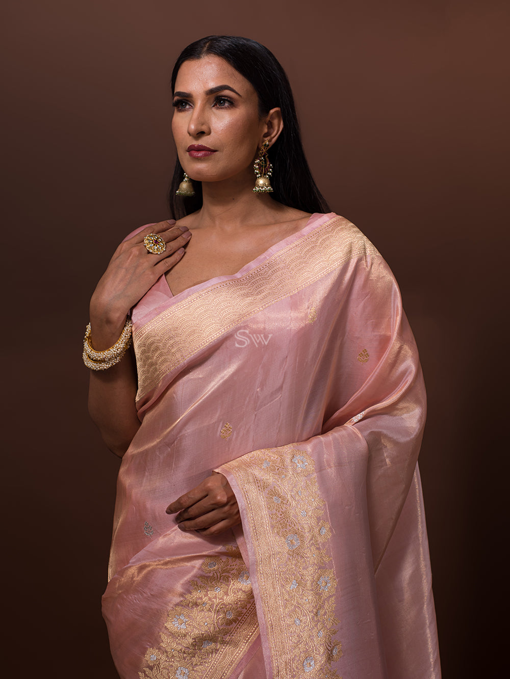Light Pink Katan Silk Tissue Handloom Banarasi Saree - Sacred Weaves