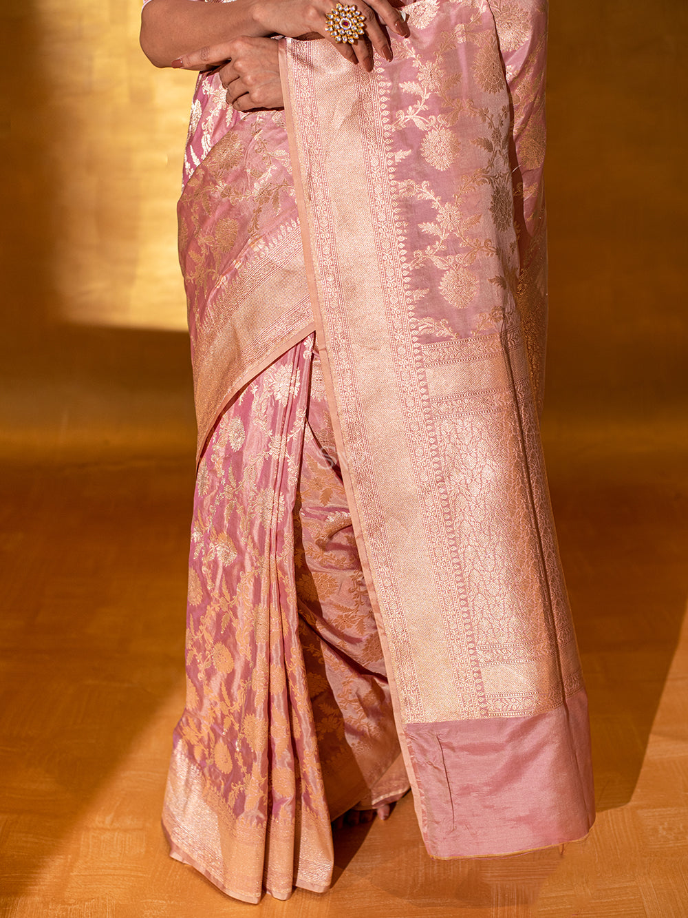 Pastel Pink Uppada Katan Silk Handloom Banarasi Saree - Sacred Weaves