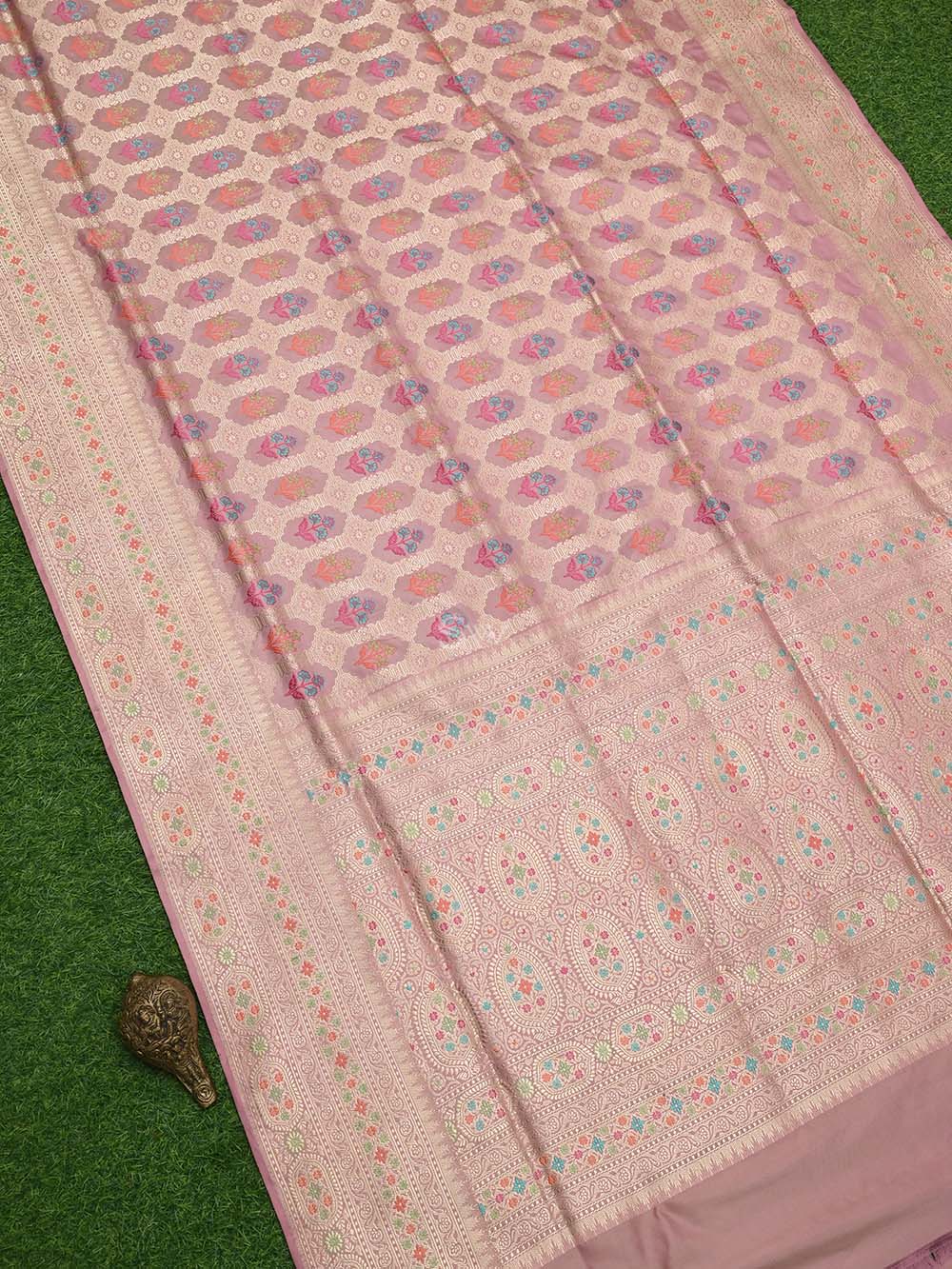 Pastel Pink Meenakari Katan Silk Handloom Banarasi Saree - Sacred Weaves