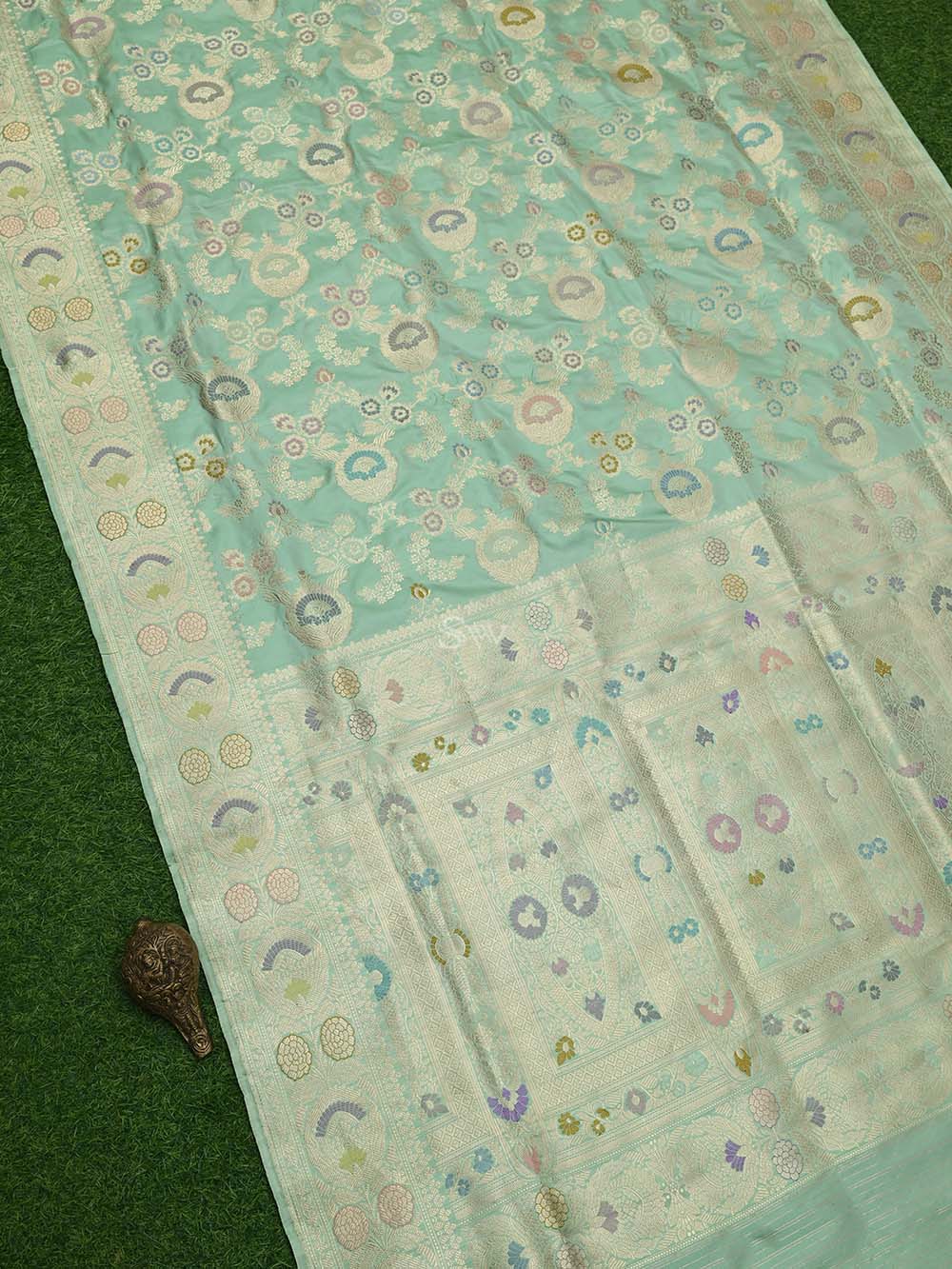 Pista Green Meenakari Katan Silk Handloom Banarasi Saree - Sacred Weaves