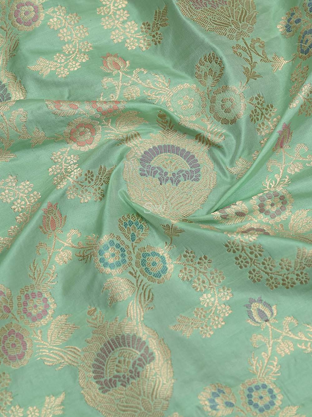 Pista Green Meenakari Katan Silk Handloom Banarasi Saree - Sacred Weaves