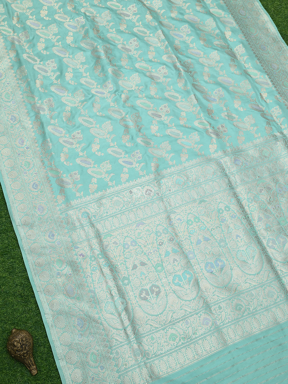 Aqua Blue Meenakari Katan Silk Handloom Banarasi Saree - Sacred Weaves