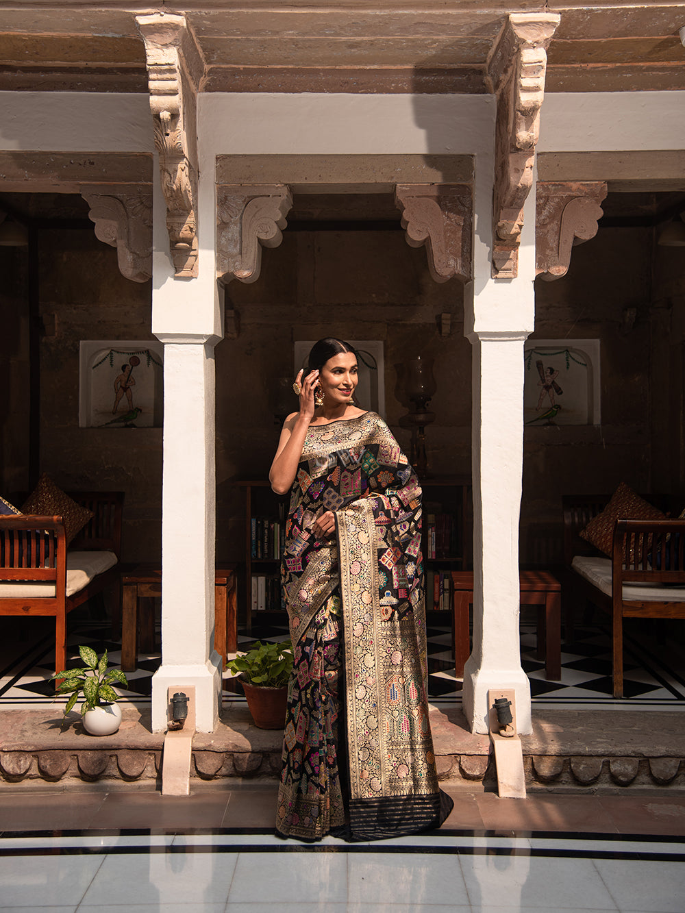 Black Meenakari Katan Silk Handloom Banarasi Saree - Sacred Weaves