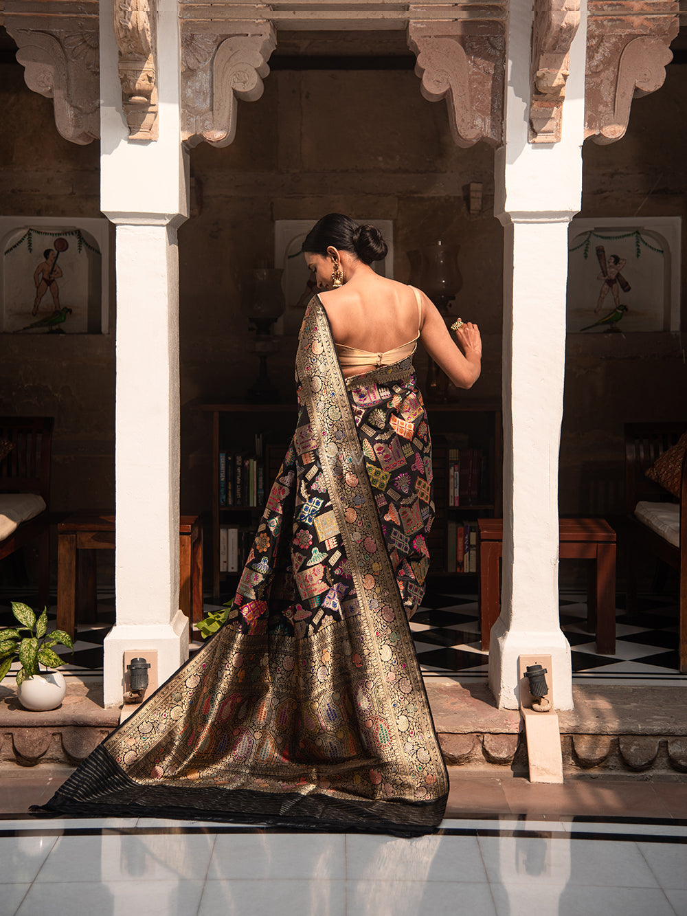 Black Meenakari Katan Silk Handloom Banarasi Saree - Sacred Weaves