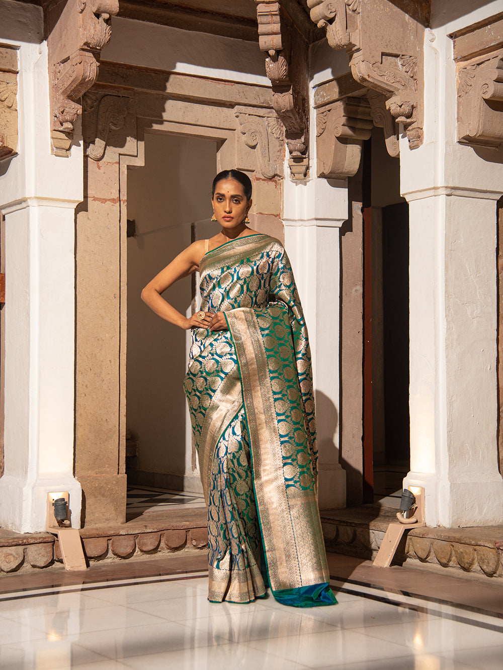 Peacock Green Meenakari Uppada Katan Silk Handloom Banarasi Saree - Sacred Weaves