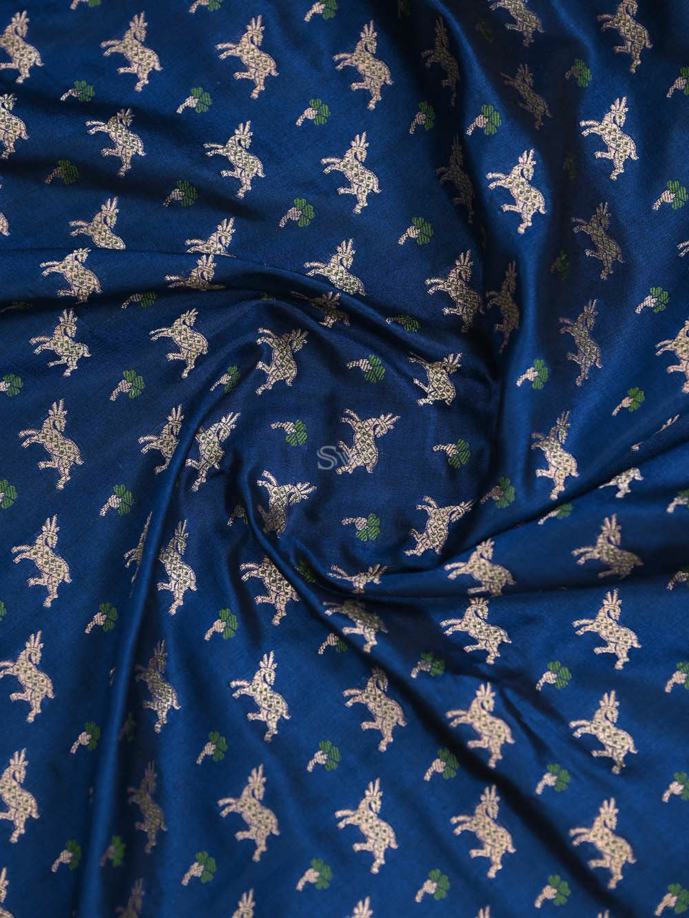Midnight Blue Paithani Shikargah Katan Silk Handloom Banarasi Saree - Sacred Weaves