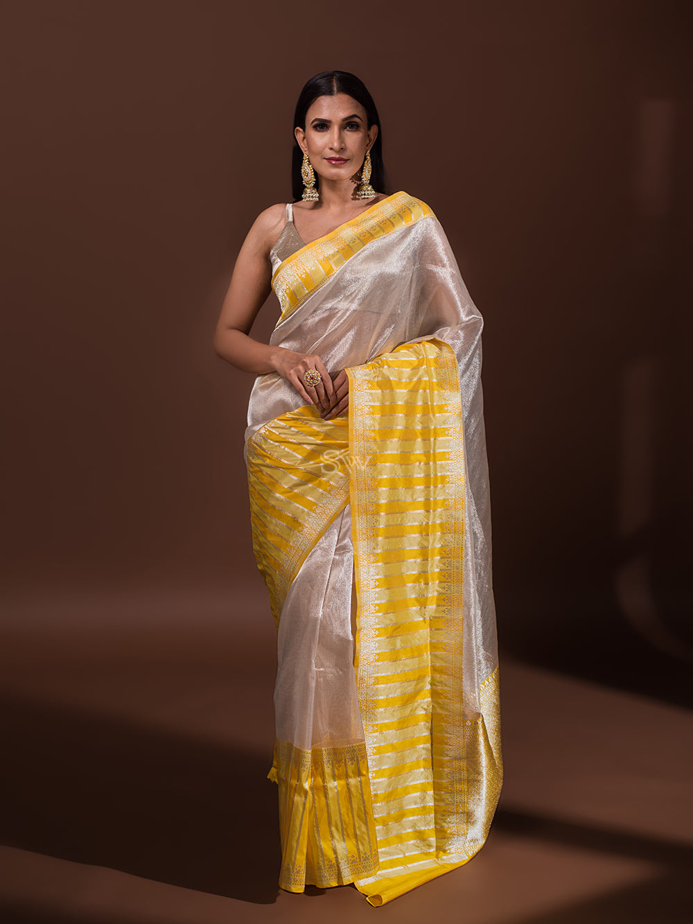 Cream Tissue Handloom Banarasi Saree - Sacred Weaves