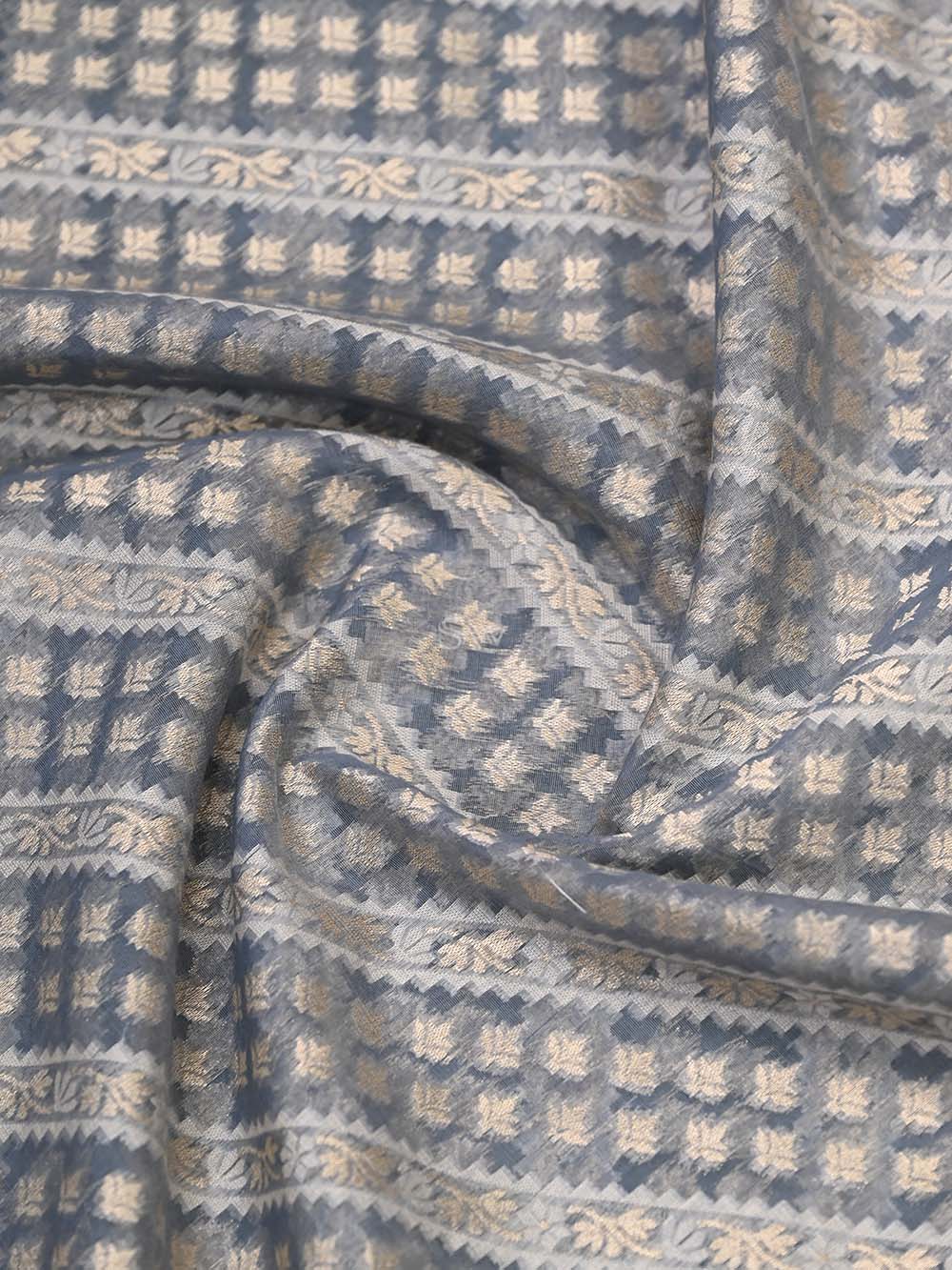 Grey Stripe Cotton Silk Handloom Banarasi Saree - Sacred Weaves