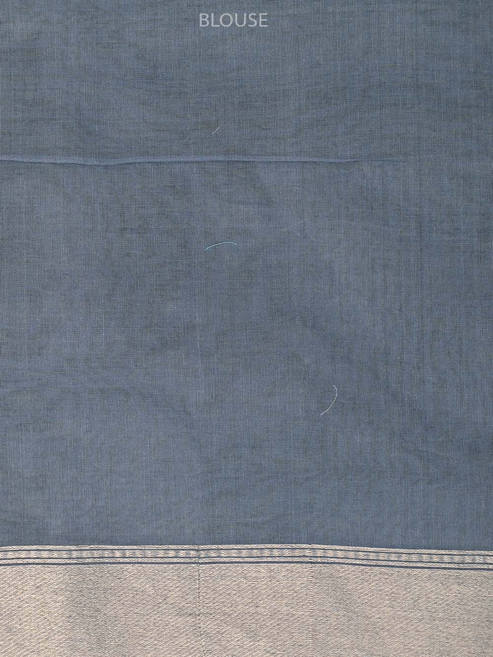 Grey Stripe Cotton Silk Handloom Banarasi Saree - Sacred Weaves
