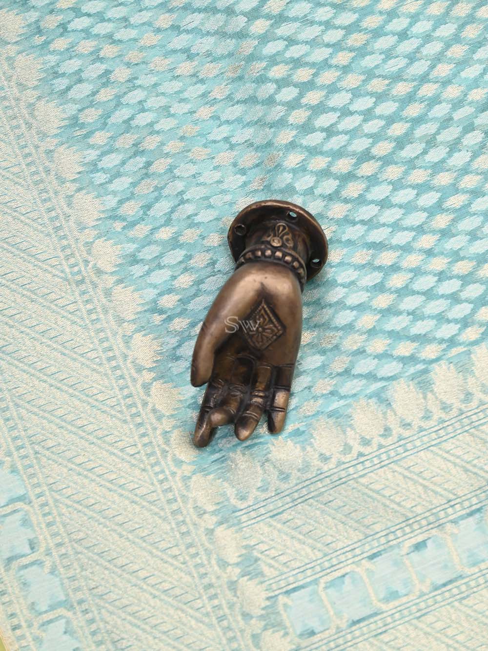 Sea Green Booti Cotton Silk Handloom Banarasi Saree - Sacred Weaves