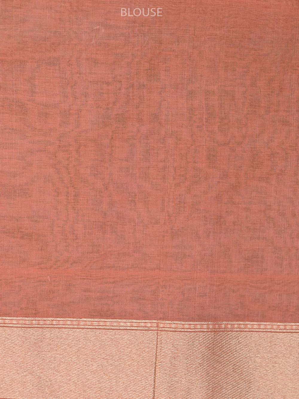 Peach Stripe Cotton Silk Handloom Banarasi Saree - Sacred Weaves