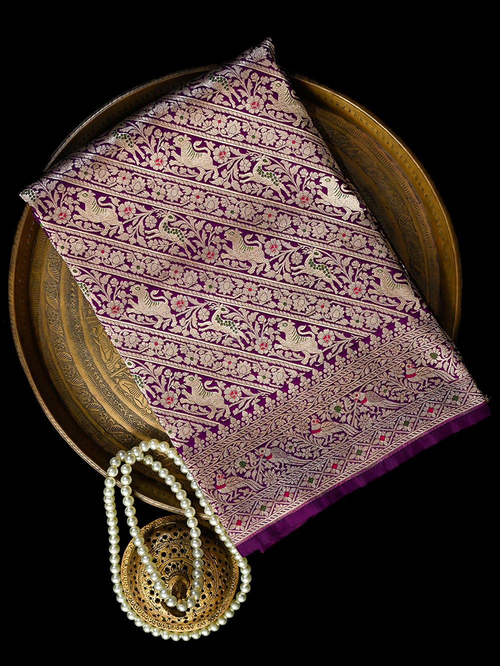 Purple Katan Silk Shikargah Brocade Handloom Banarasi Saree - Sacred Weaves