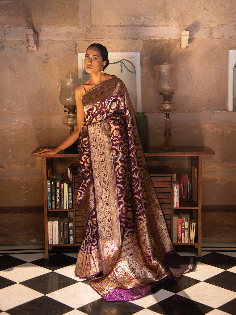 Purple Meenakari Katan Silk Handloom Banarasi Saree - Sacred Weaves
