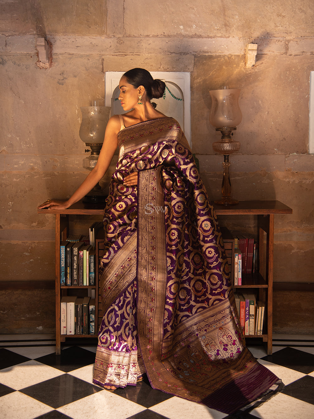 Purple Meenakari Katan Silk Handloom Banarasi Saree - Sacred Weaves