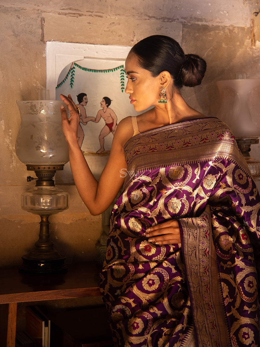 Purple Meenakari Katan Silk Handloom Banarasi Saree - Sacred Weaves