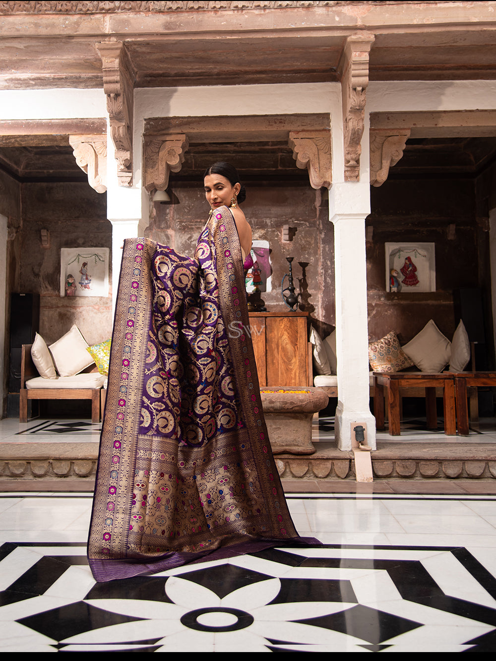 Purple Meenakari Katan Silk Handloom Banarasi Saree - Sacred Weaves