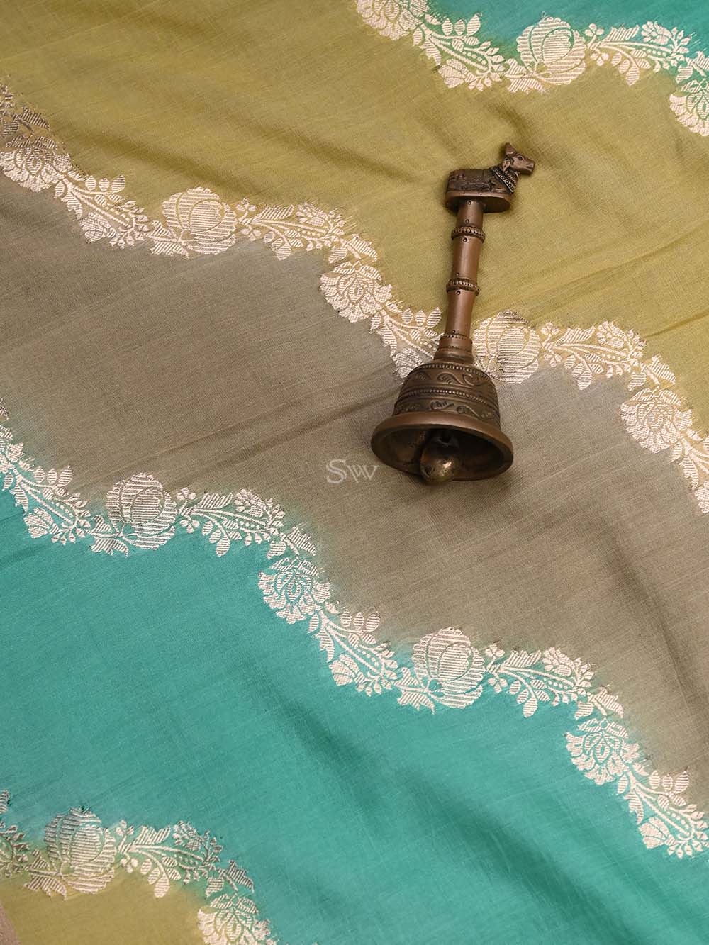 Sea Green Katan Silk Handloom Banarasi Suit - Sacred Weaves