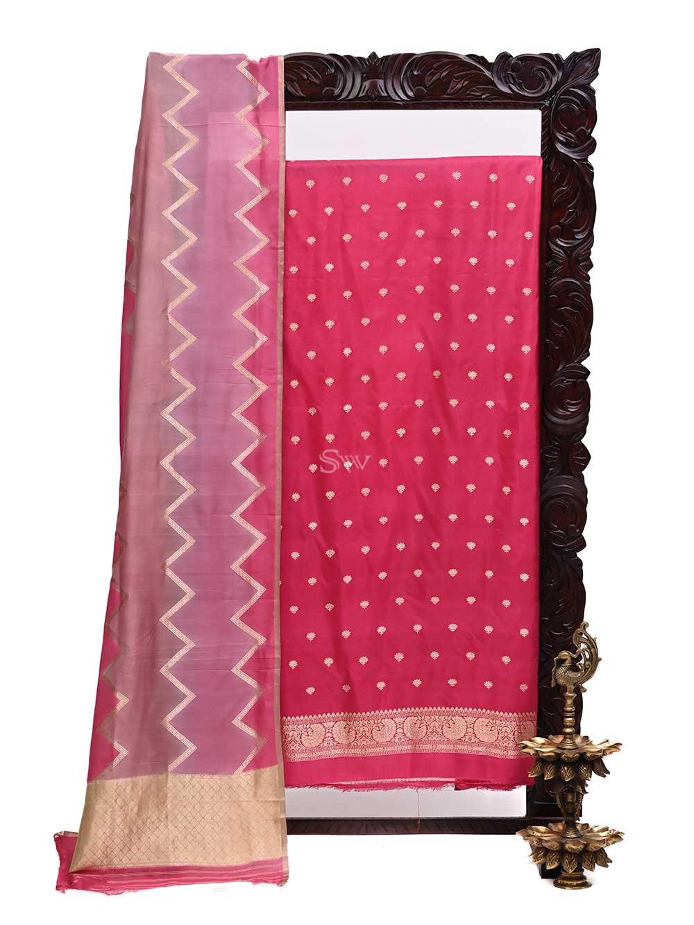 Dark Pink Katan Silk Handloom Banarasi Suit - Sacred Weaves
