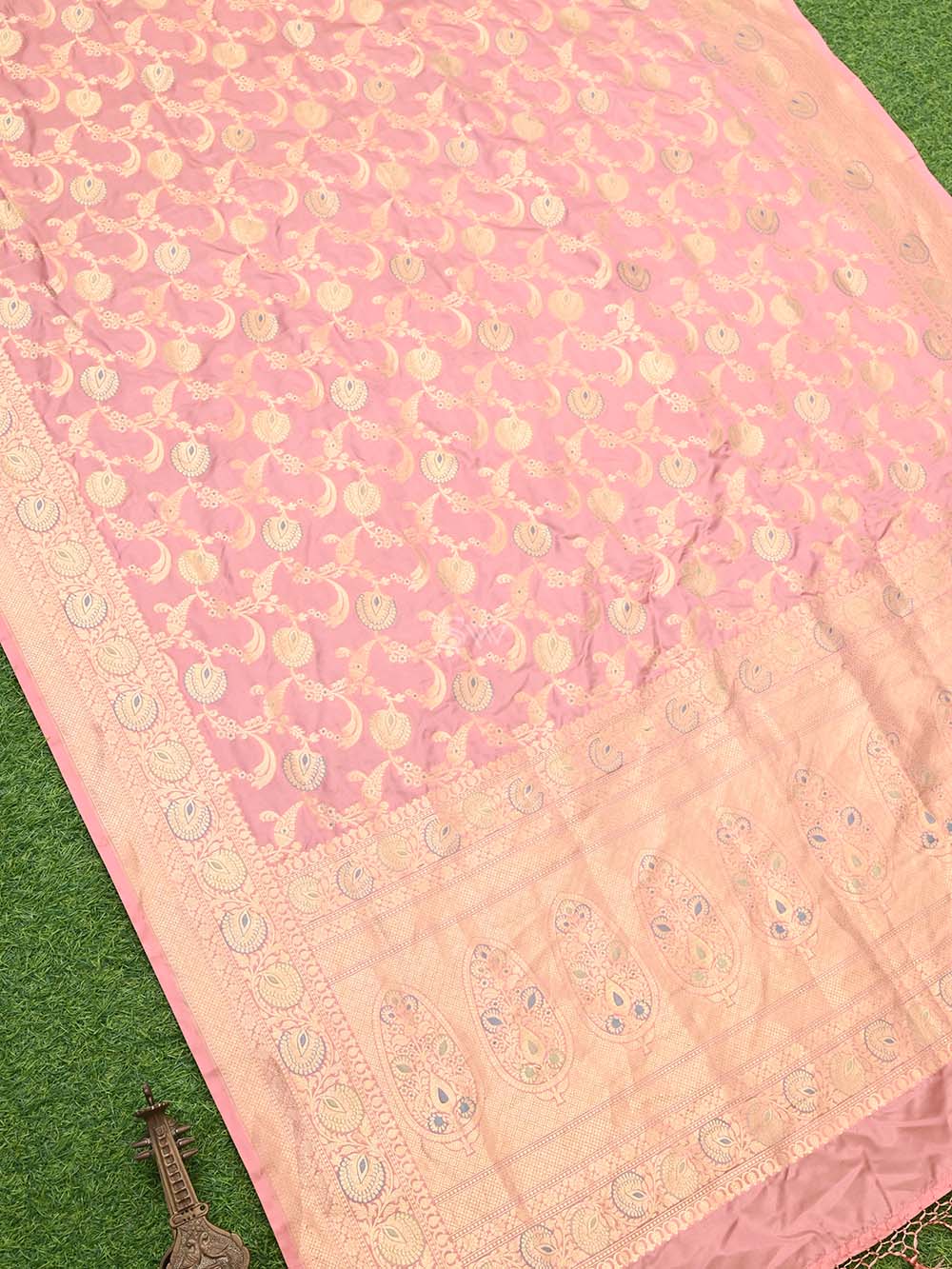 Pastel Pink Jaal Katan Silk Handloom Banarasi Dupatta - Sacred Weaves