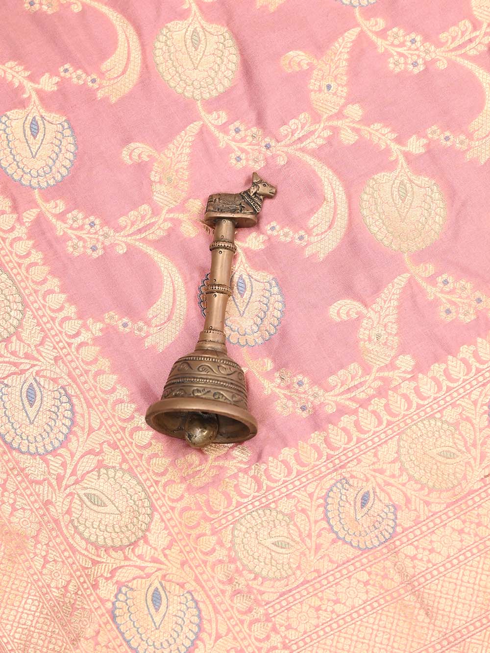 Pastel Pink Jaal Katan Silk Handloom Banarasi Dupatta - Sacred Weaves