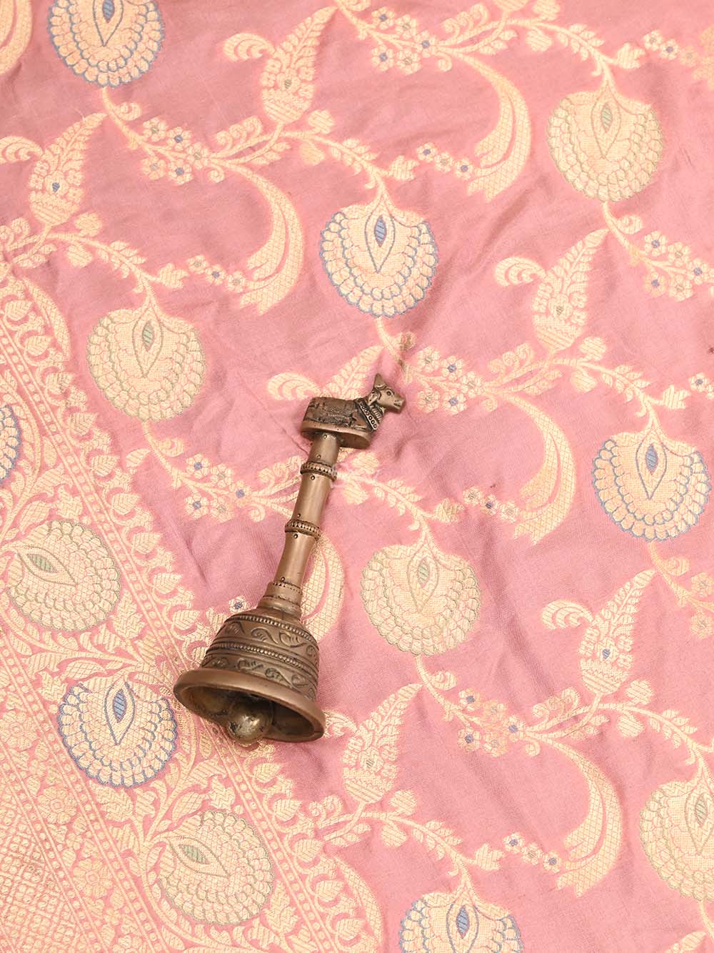 Pastel Pink Jaal Katan Silk Handloom Banarasi Dupatta - Sacred Weaves
