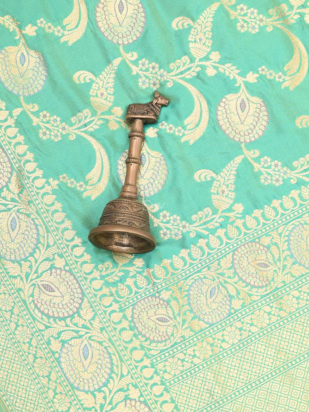 Sea Green Jaal Katan Silk Handloom Banarasi Dupatta - Sacred Weaves