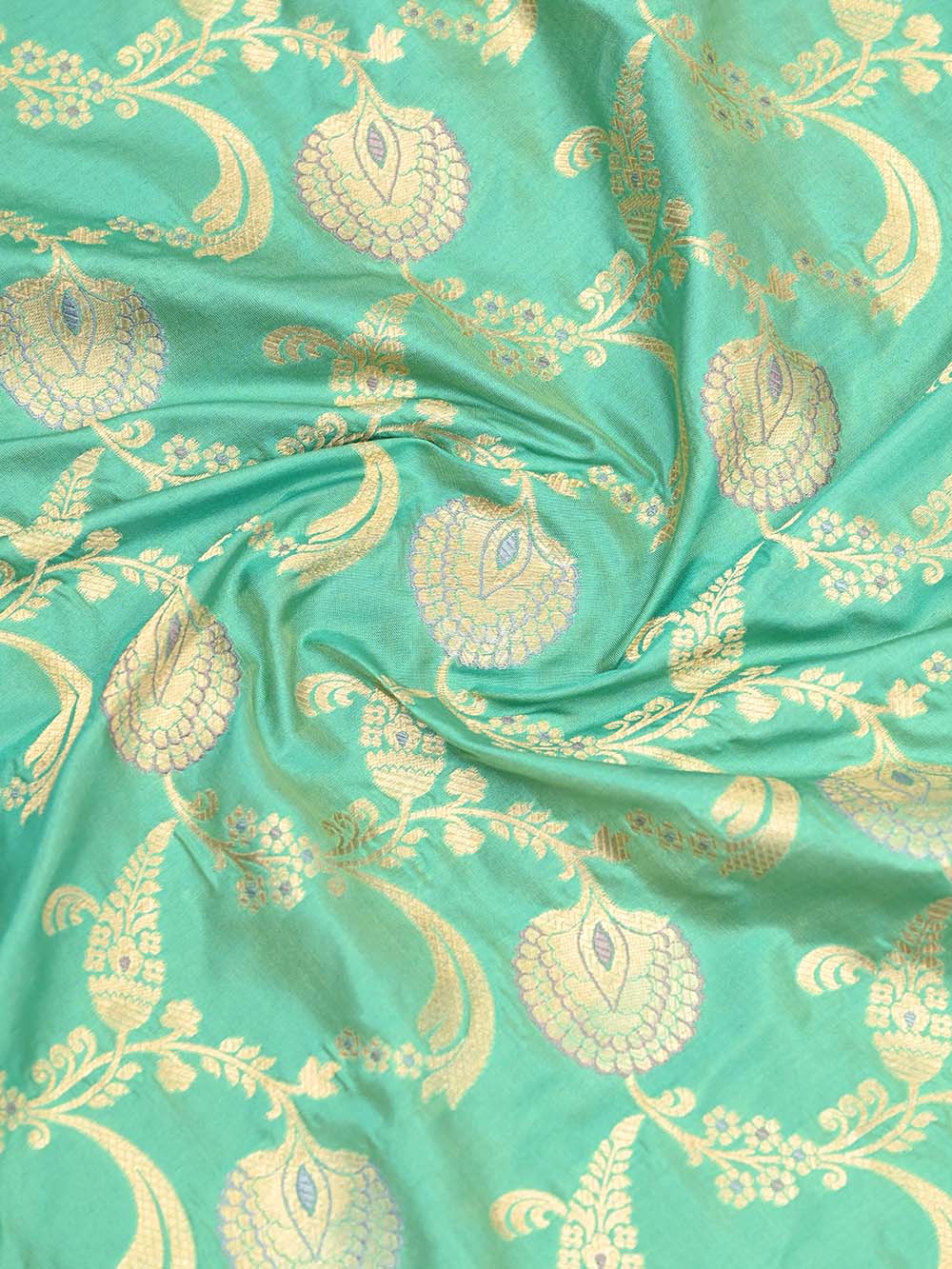 Sea Green Jaal Katan Silk Handloom Banarasi Dupatta - Sacred Weaves