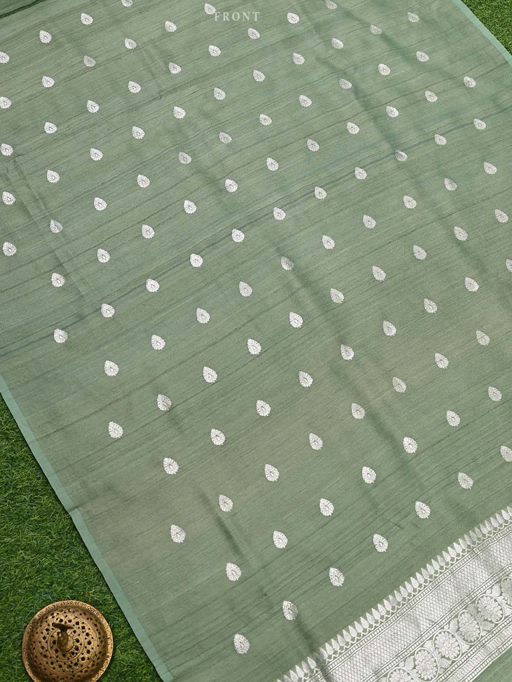 Pista Green Tussar Silk Handloom Banarasi Suit - Sacred Weaves
