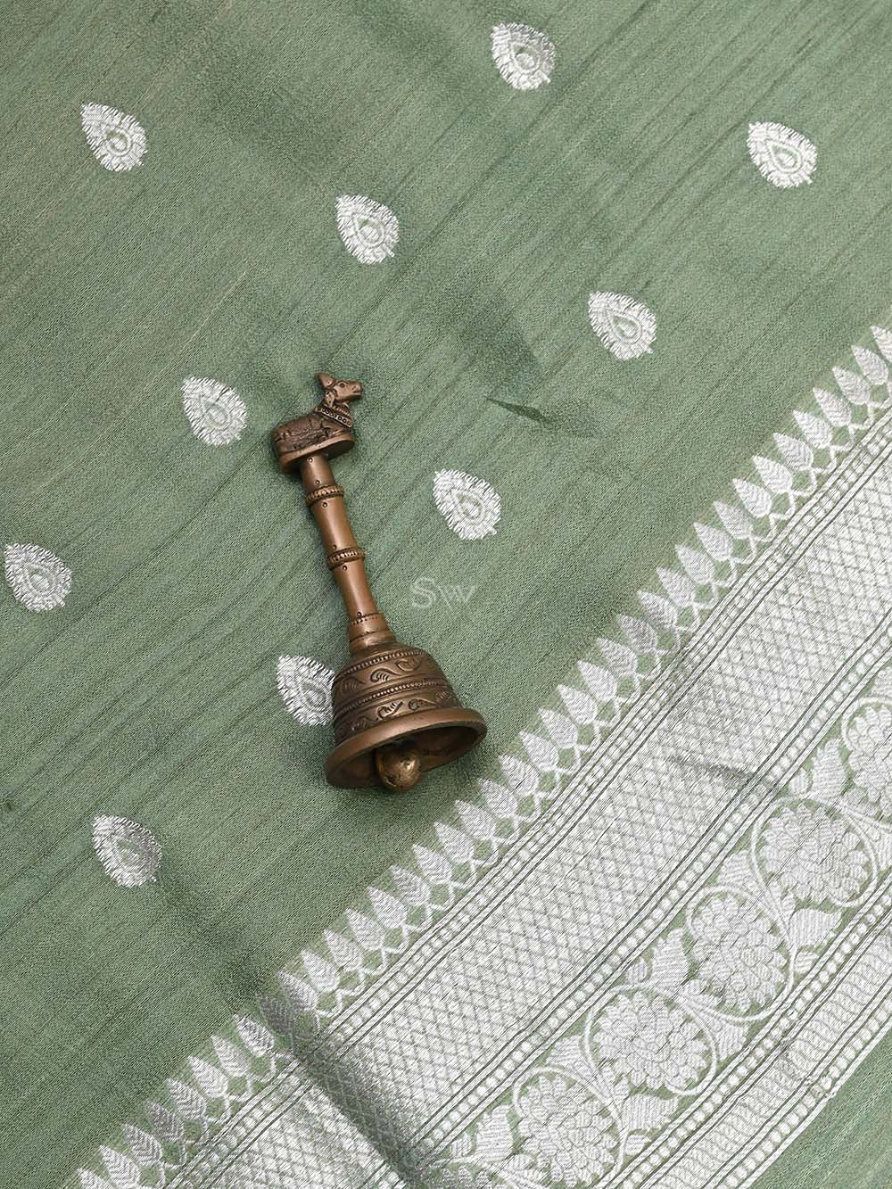 Pista Green Tussar Silk Handloom Banarasi Suit - Sacred Weaves