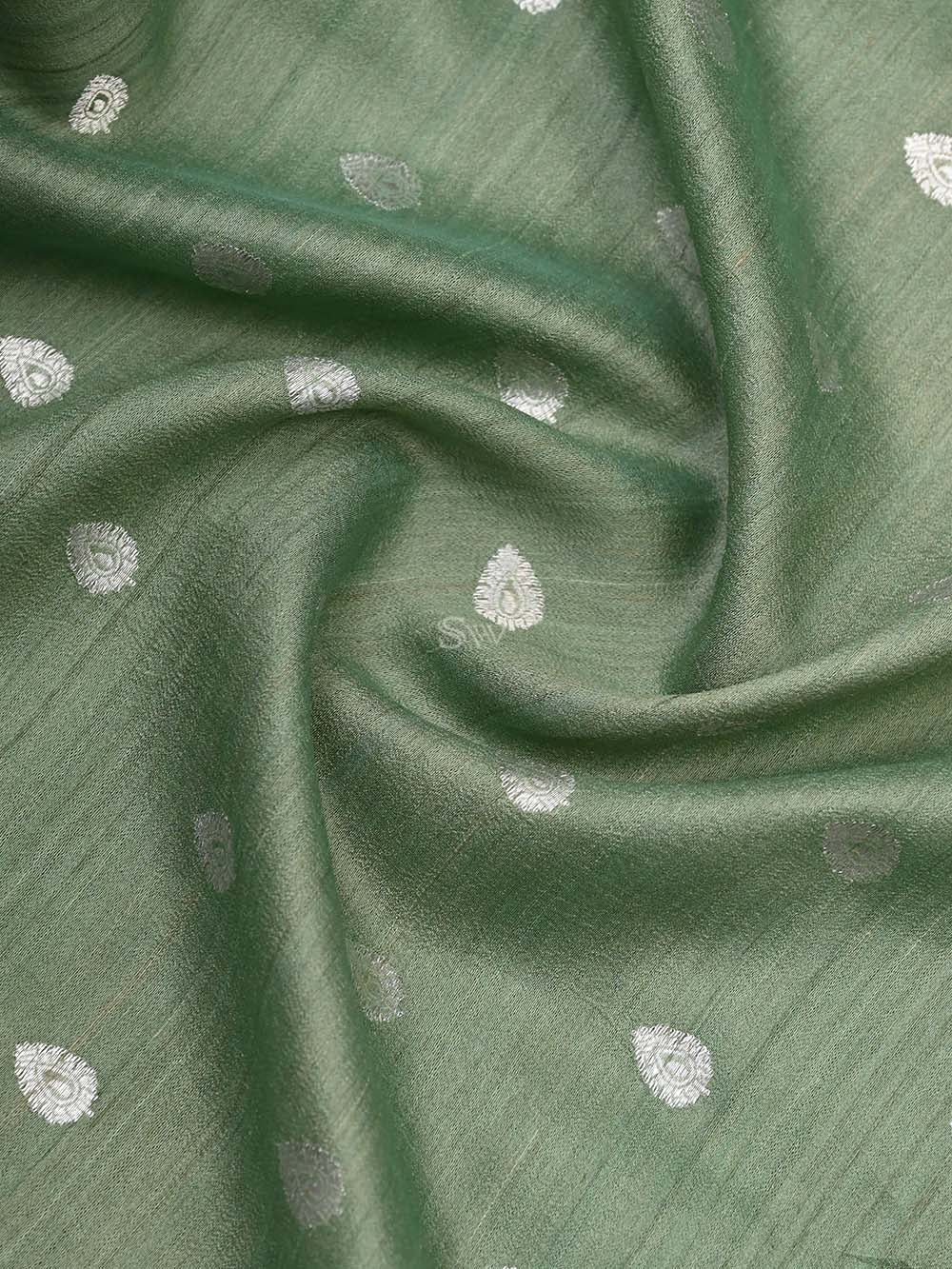 Pista Green Tussar Silk Handloom Banarasi Suit - Sacred Weaves