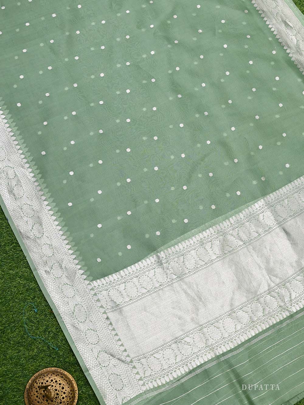 Pista Green Tussar Silk Handloom Banarasi Suit - Sacred Weaves