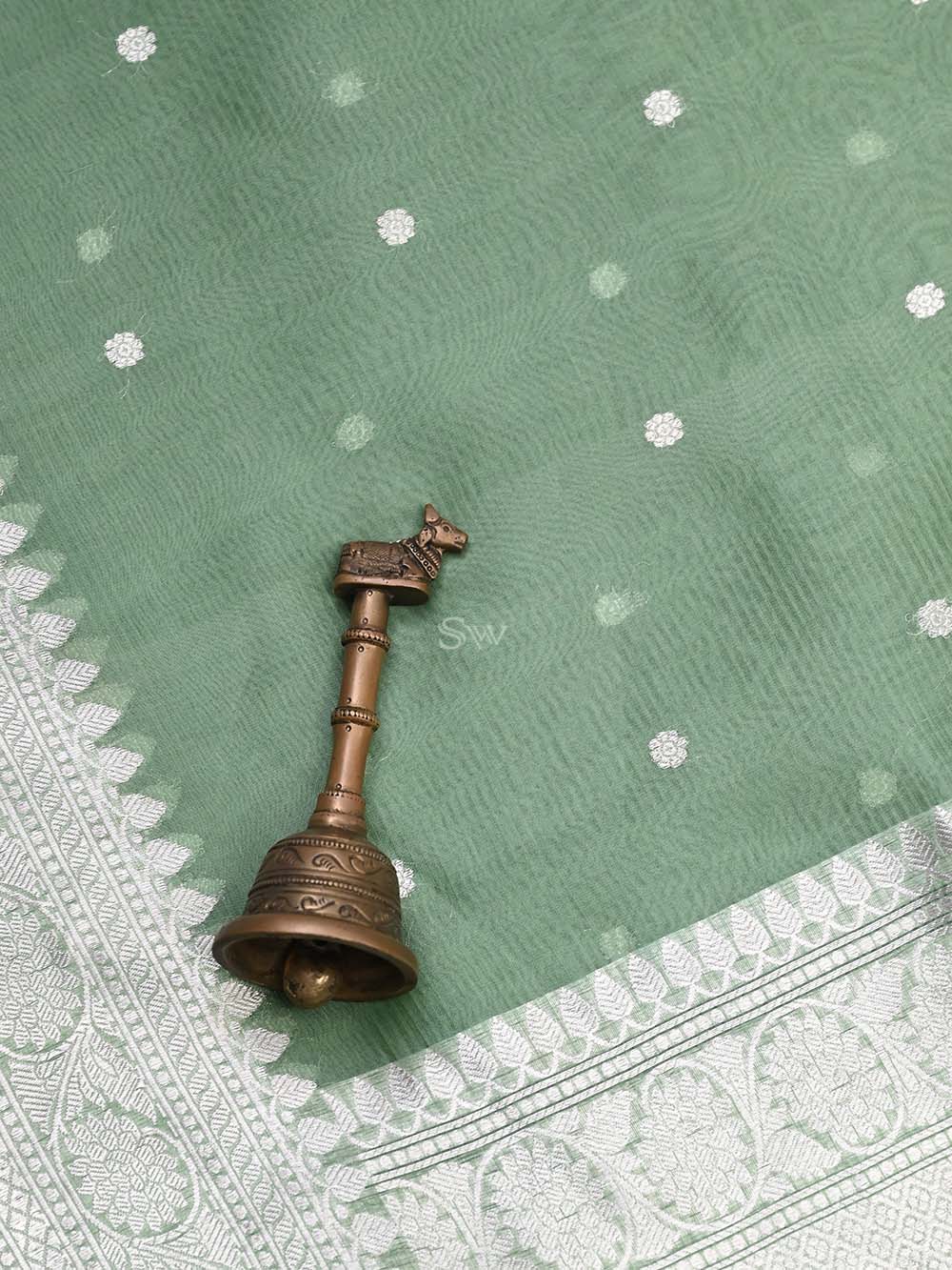 Pista Green Tussar Silk Handloom Banarasi Suit - Sacred Weaves
