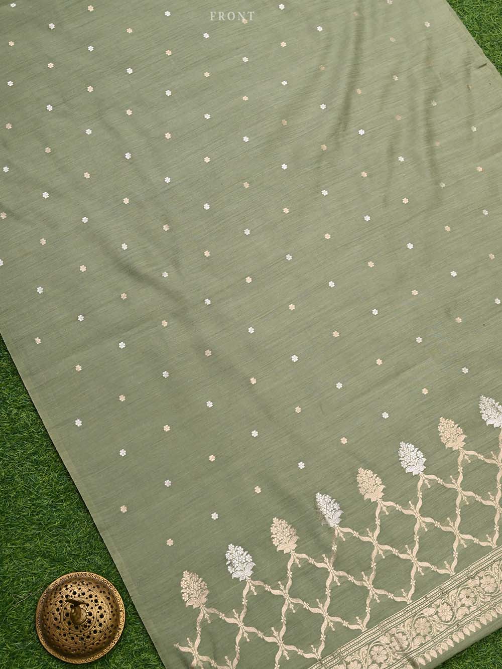 Moss Green Moonga Tussar Silk Handloom Banarasi Suit - Sacred Weaves