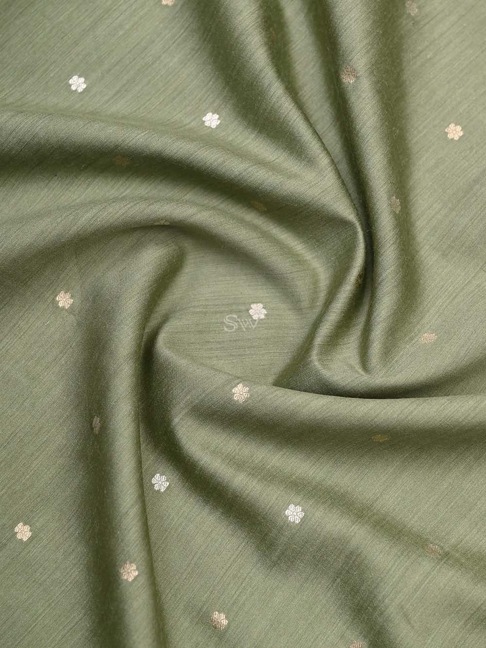 Moss Green Moonga Tussar Silk Handloom Banarasi Suit - Sacred Weaves
