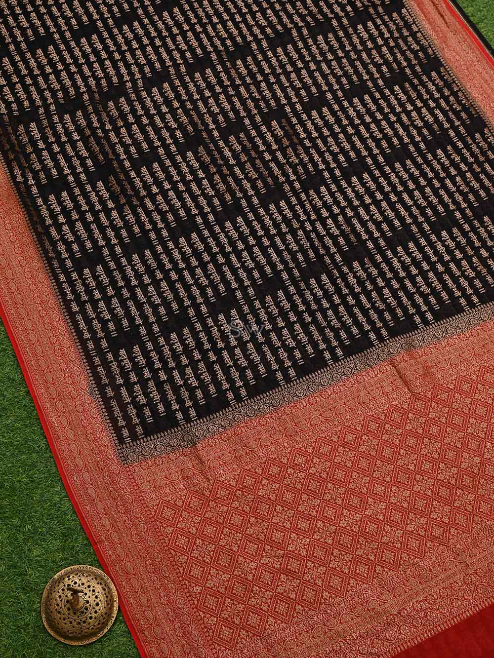 Black Khaddi Georgette Mantra Handloom Banarasi Saree - Sacred Weaves