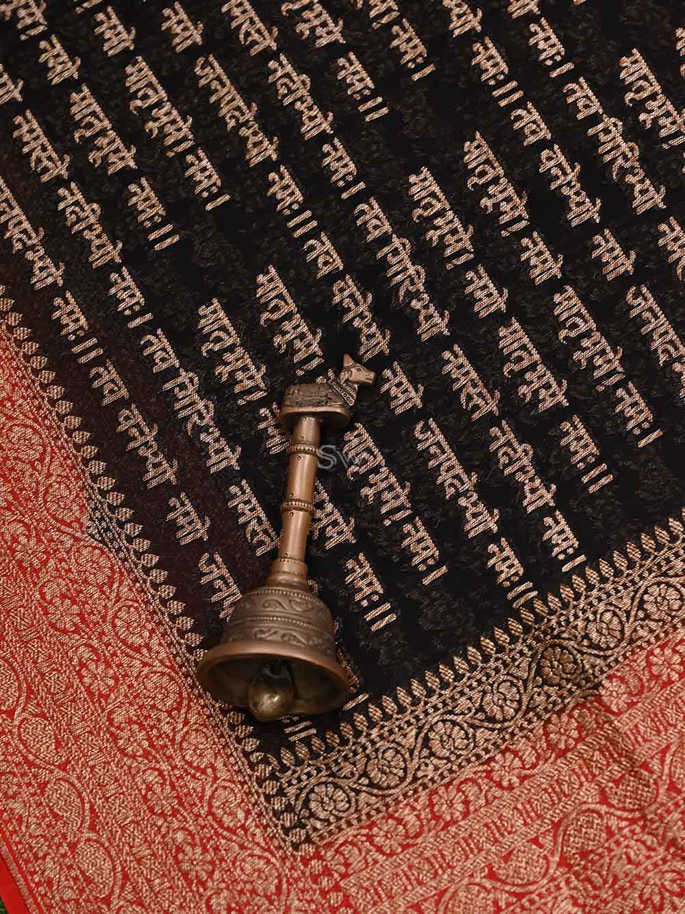 Black Khaddi Georgette Mantra Handloom Banarasi Saree - Sacred Weaves
