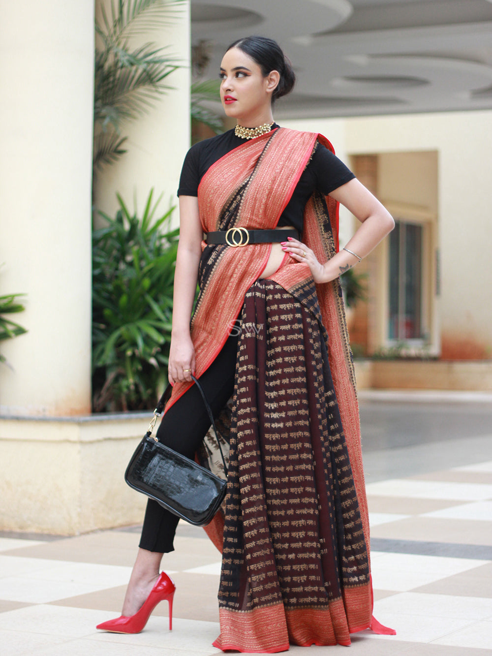Black Khaddi Georgette Mantra Handloom Banarasi Saree - Sacred Weaves