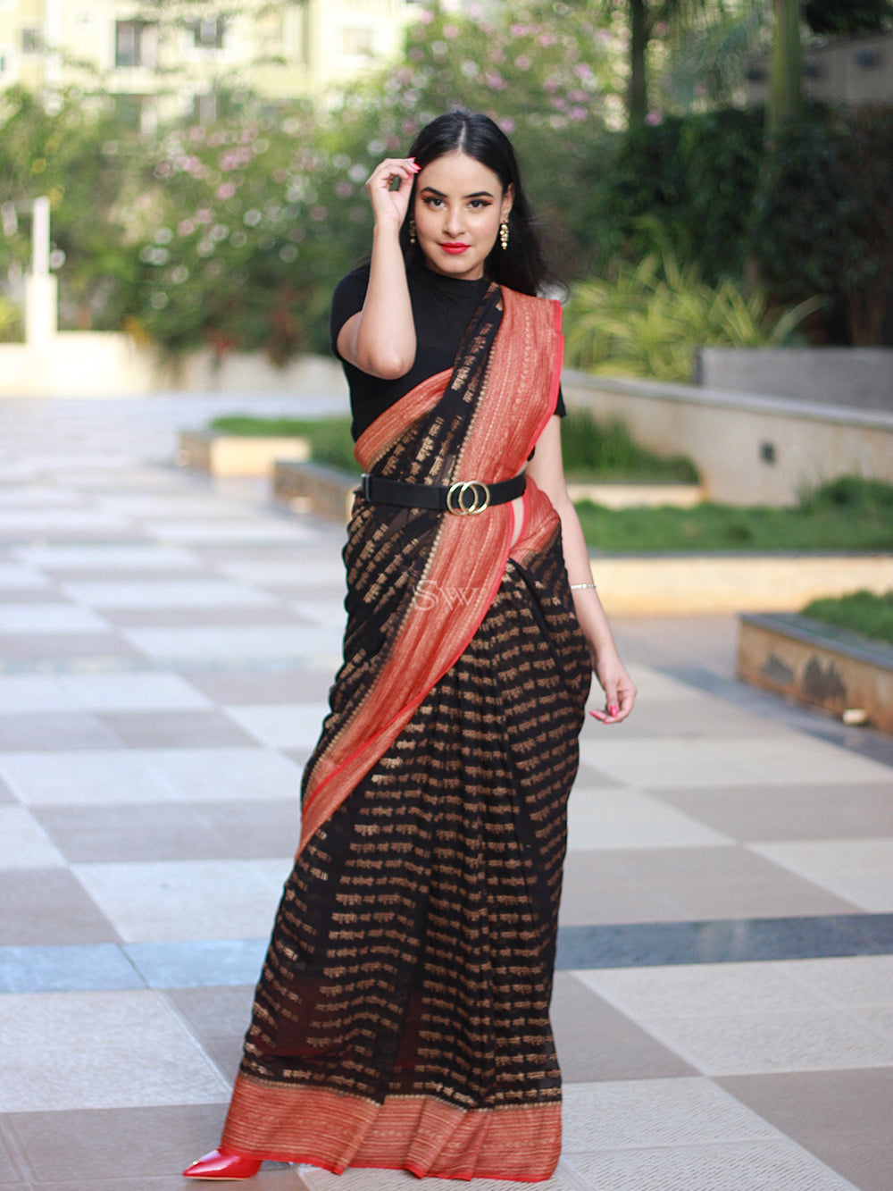 Black Khaddi Georgette Mantra Handloom Banarasi Saree - Sacred Weaves
