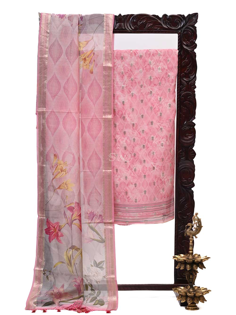 Pastel Pink Cotton Handloom Banarasi Suit - Sacred Weaves