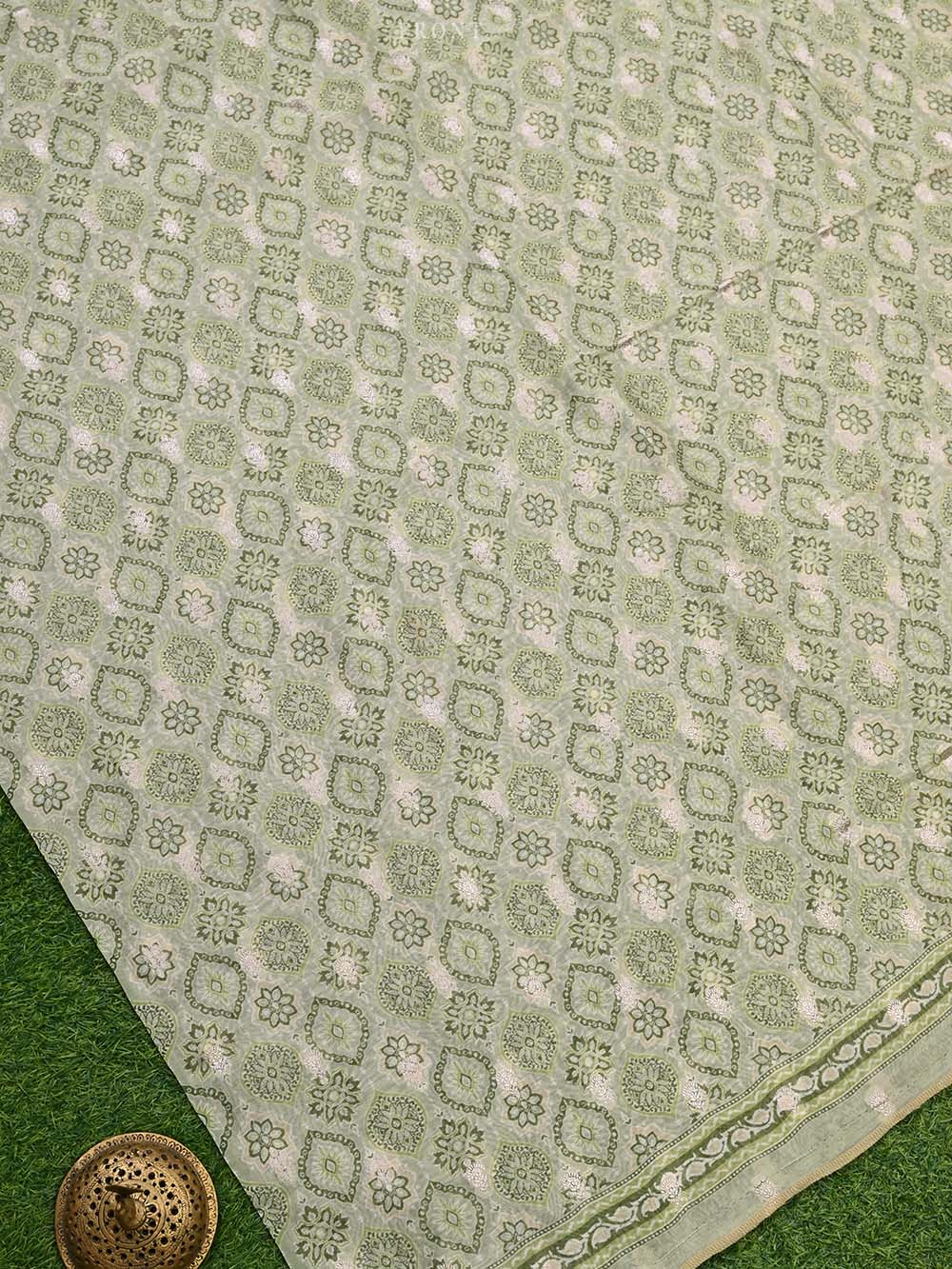Pista Green Cotton Handloom Banarasi Suit - Sacred Weaves