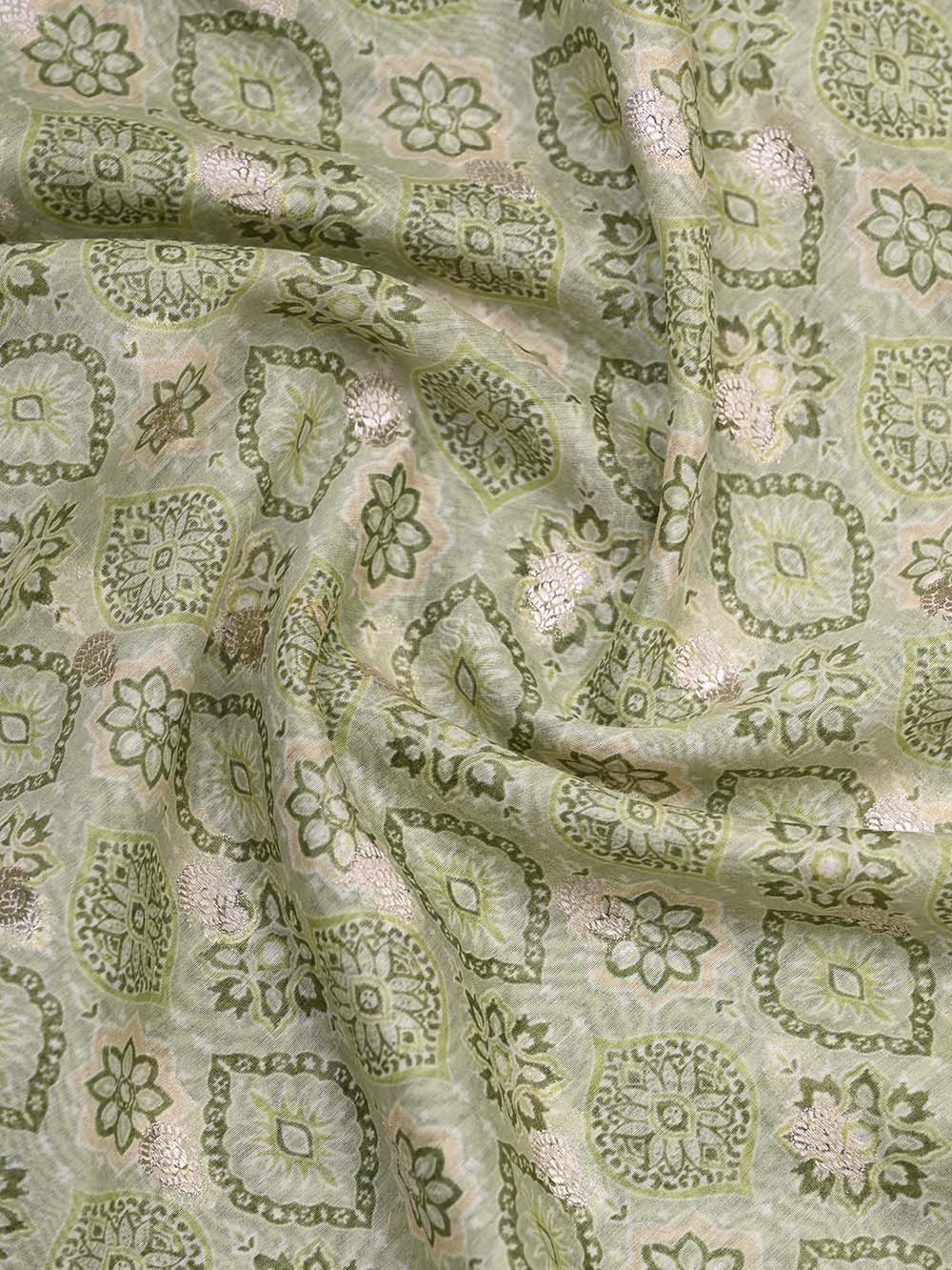 Pista Green Cotton Handloom Banarasi Suit - Sacred Weaves