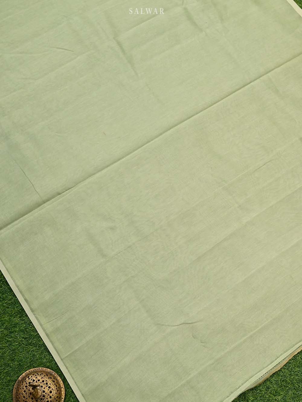Pista Green Cotton Handloom Banarasi Suit - Sacred Weaves