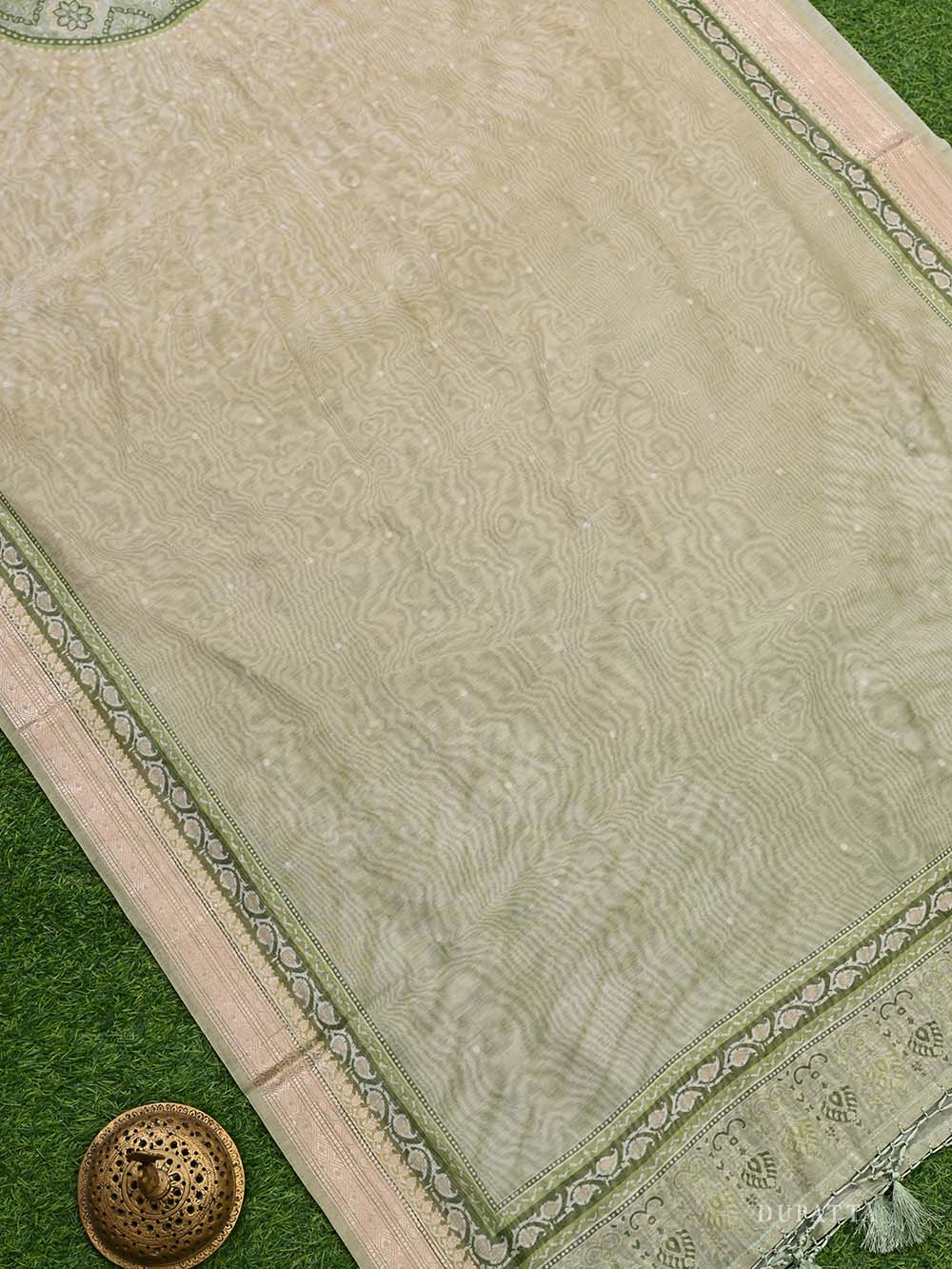 Pista Green Cotton Handloom Banarasi Suit - Sacred Weaves