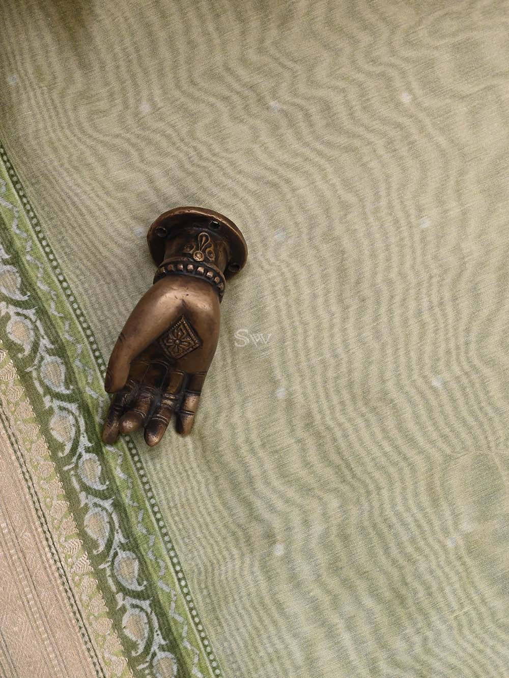 Pista Green Cotton Handloom Banarasi Suit - Sacred Weaves