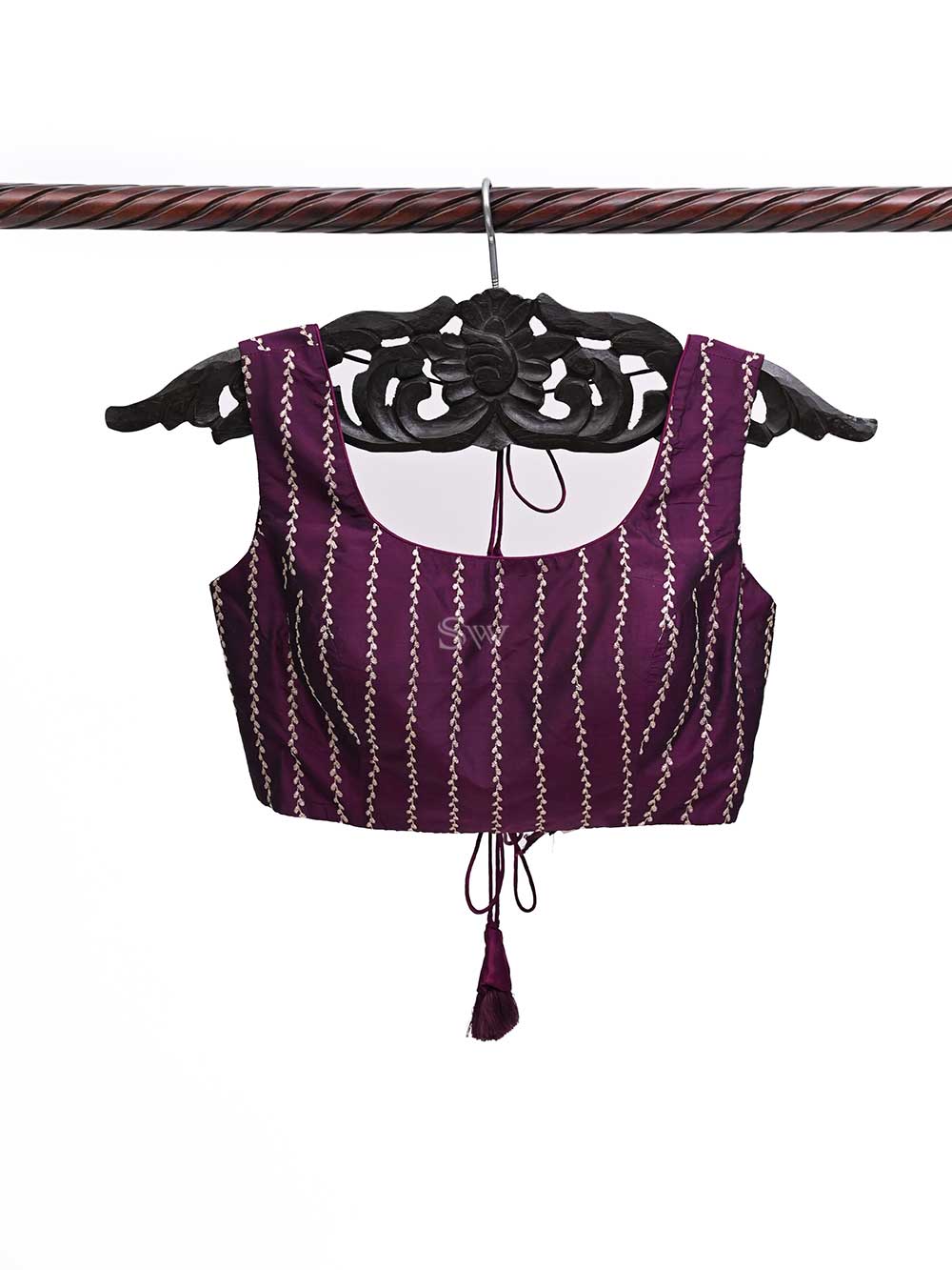 Dark Purple Uppada Silk Banarasi Ready-made Blouse - Sacred Weaves