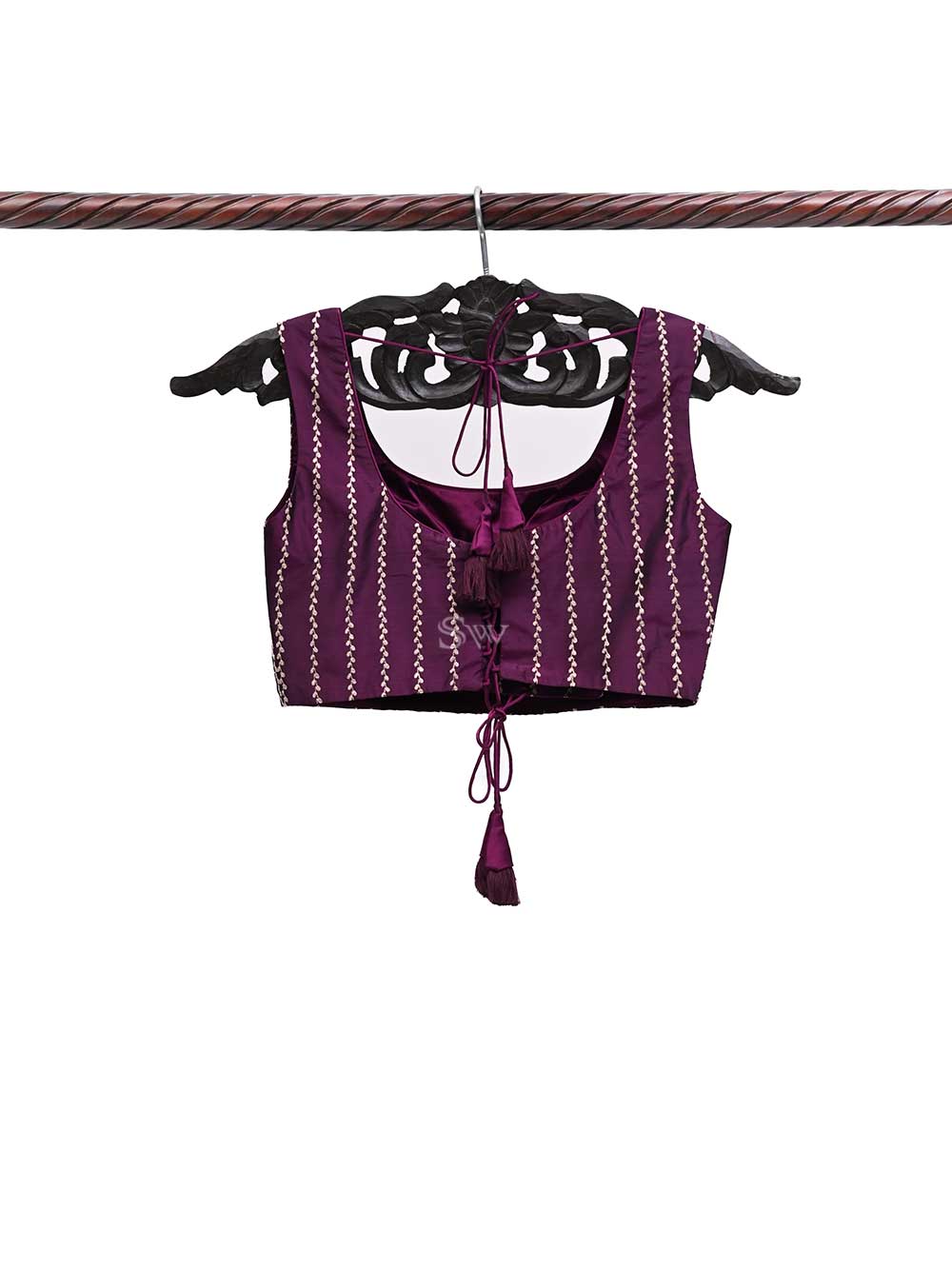 Dark Purple Uppada Silk Banarasi Ready-made Blouse - Sacred Weaves