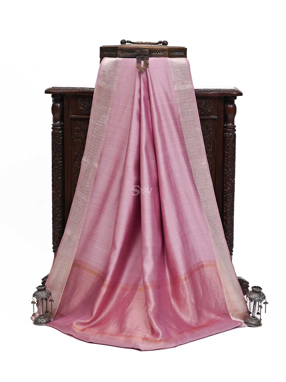Dusky Pink Chiniya Silk Handloom Banarasi Saree - Sacred Weaves